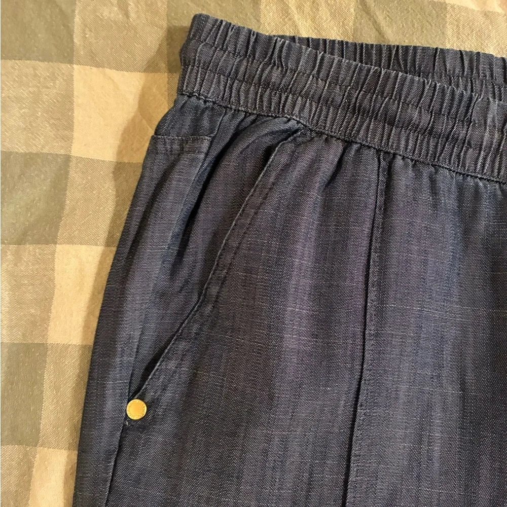 Ellen Tracy Chambray Blue Drawstring Cuffed Ankle Pants Tencel EUC S Classic - Picture 6 of 12